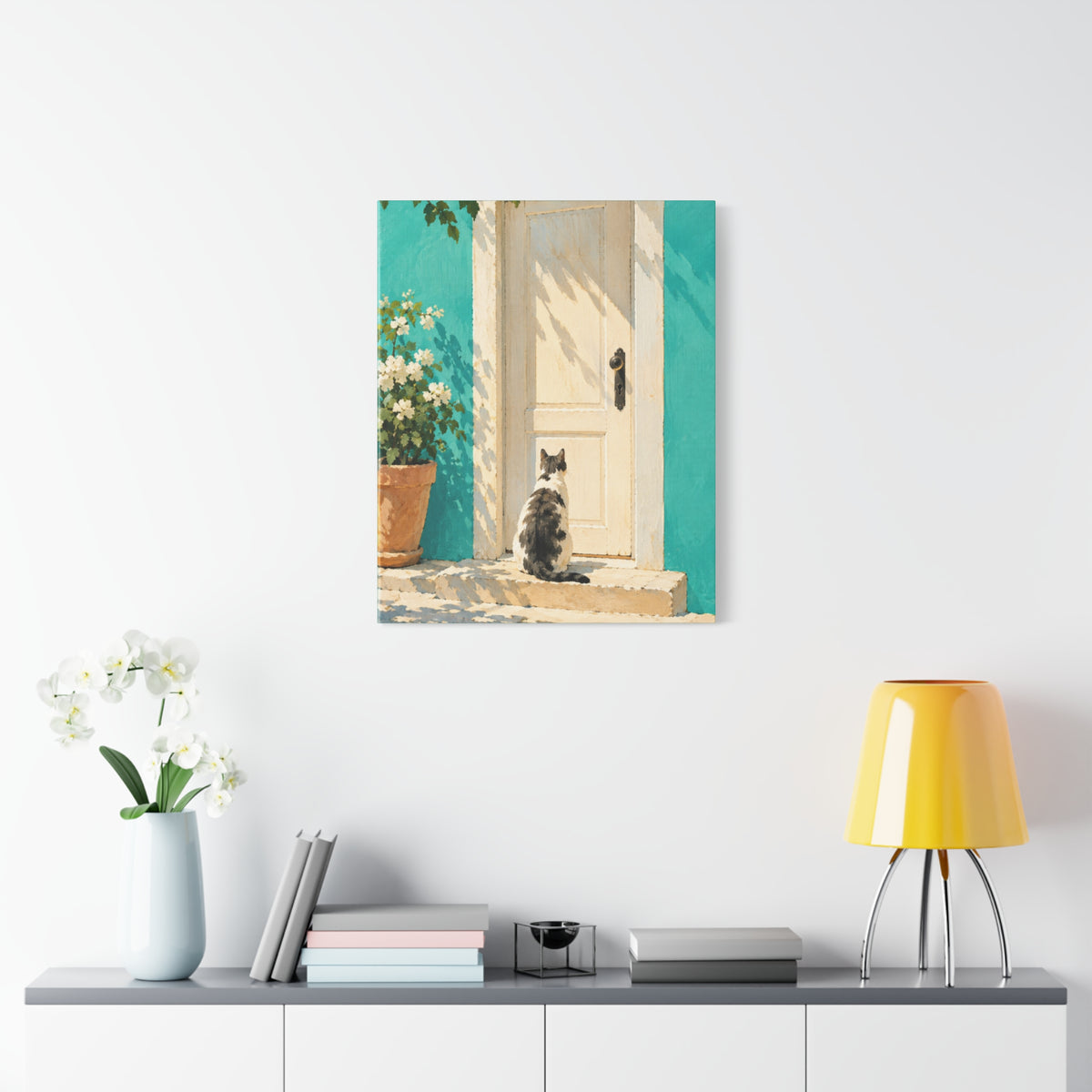 Sunlit Doorway Cat Canvas Wall Art