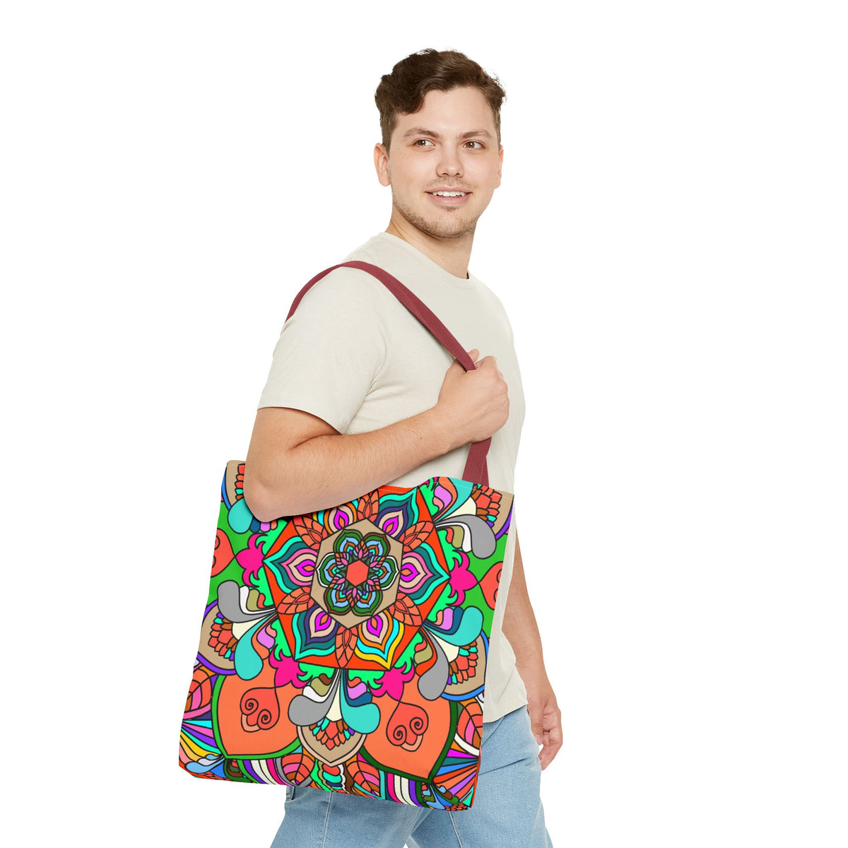 Colorful Mandala Tote Bag — Vibrant Boho All-Over Print Beach & Market Tote