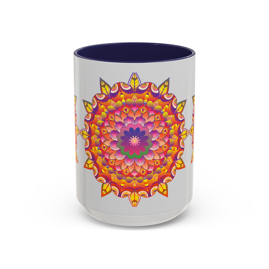 Colorful floral mandala art mug with intricate design and vibrant colors