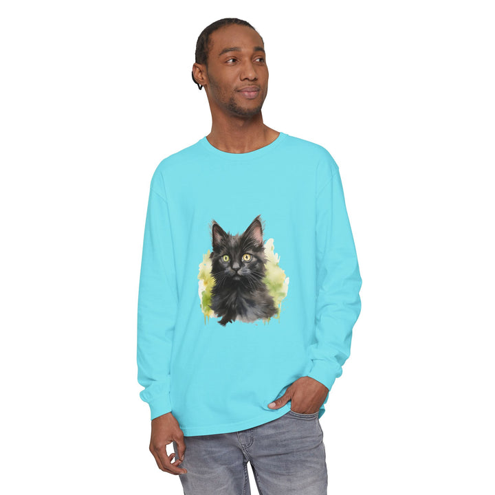 Black Kitten Watercolor Long Sleeve Tee