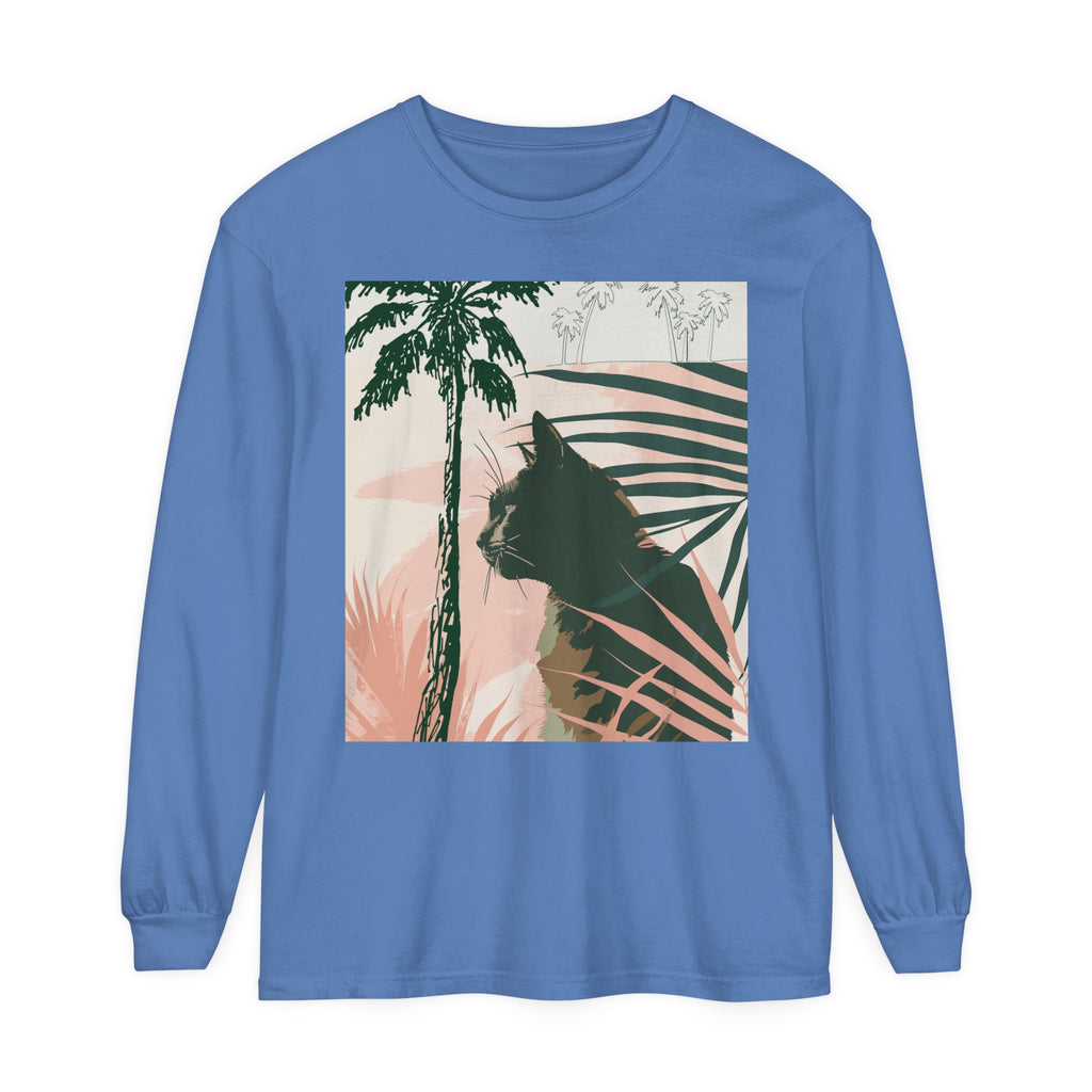 Black Cat Jungle Long Sleeve T-Shirt on female model alt text 5