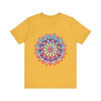 Colorful mandala flower t-shirt featuring vibrant psychedelic art design for a unique and eye-catching look