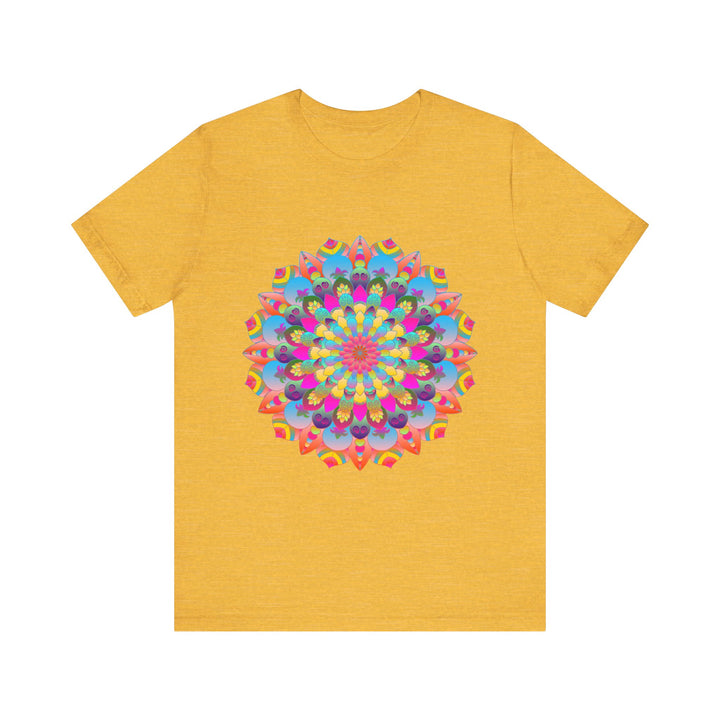 Colorful mandala flower t-shirt featuring vibrant psychedelic art design for a unique and eye-catching look