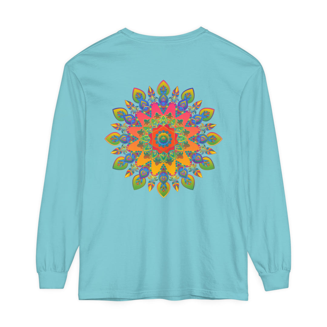 Colorful and intricate mandala design on a unisex long sleeve t-shirt