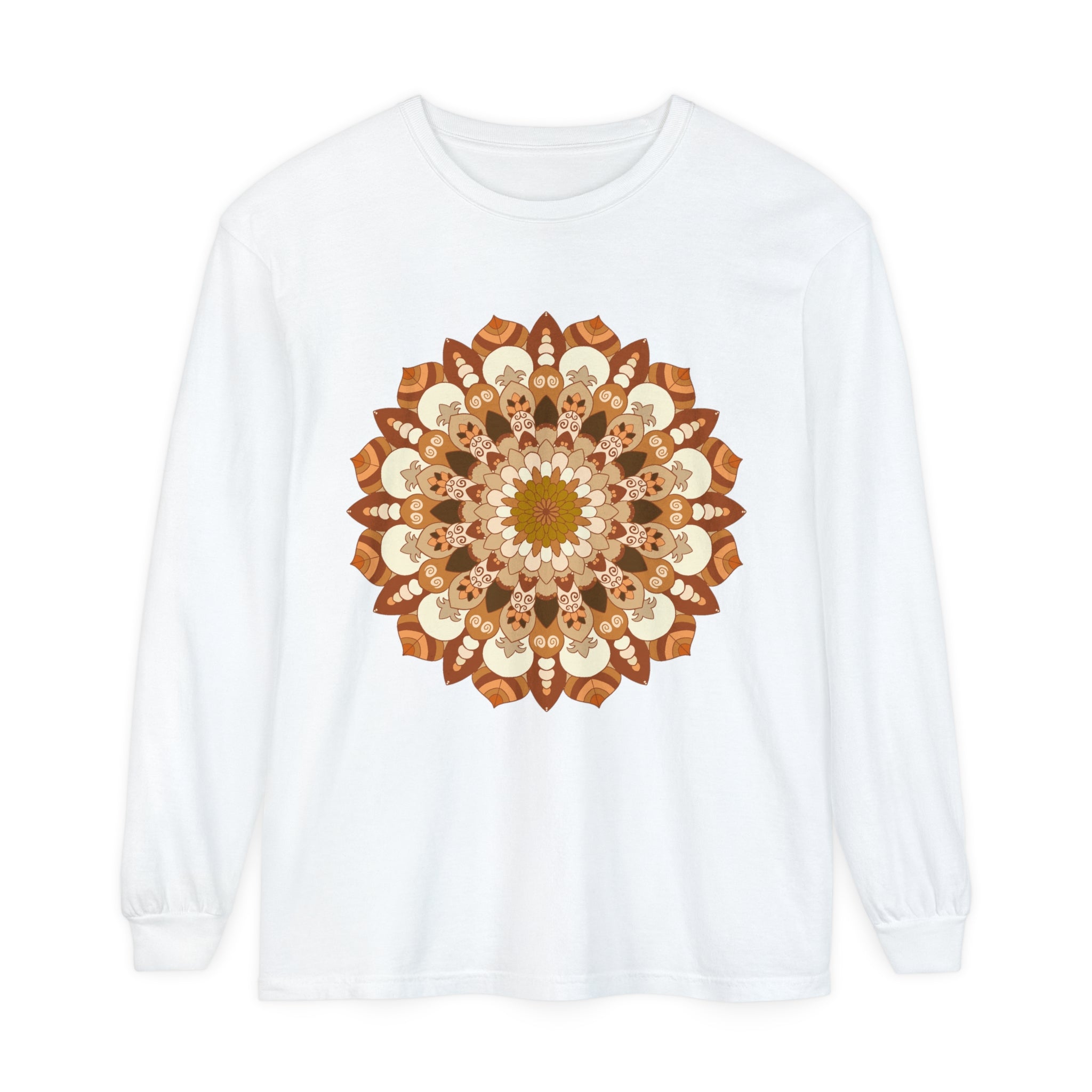 Intricate Mandala Unisex Long Sleeve T-Shirt featuring a detailed mandala design in vibrant colors