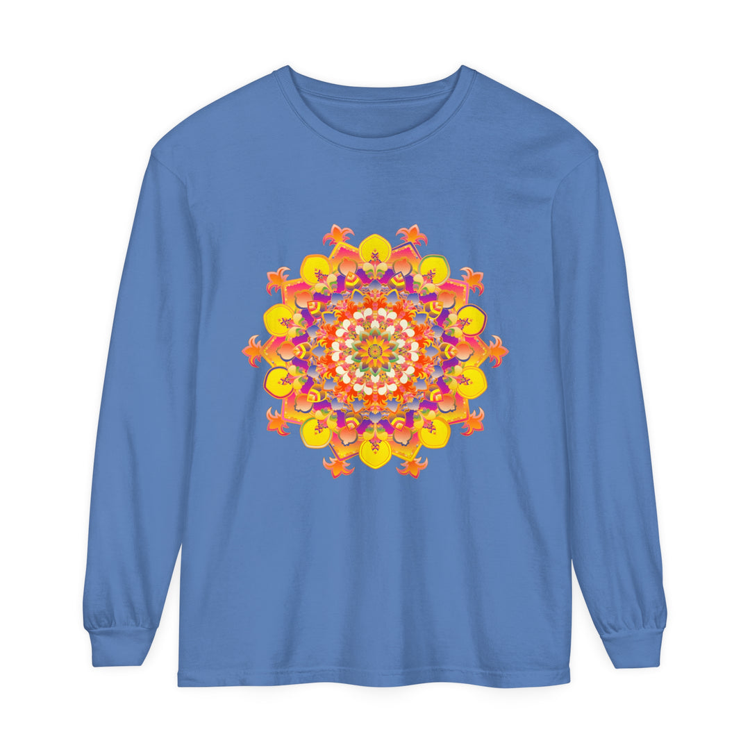 A colorful and intricate mandala design, long sleeve t-shirt, suitable for all genders