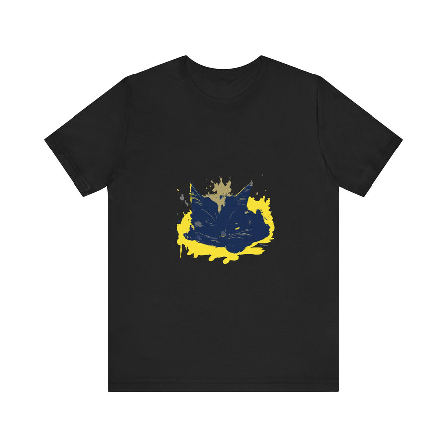 Black Cat Mystery - Street Art T-Shirt featuring a bold, graffiti-style design on a black t-shirt