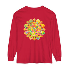 Colorful and intricate mandala design featured on long sleeve t-shirt