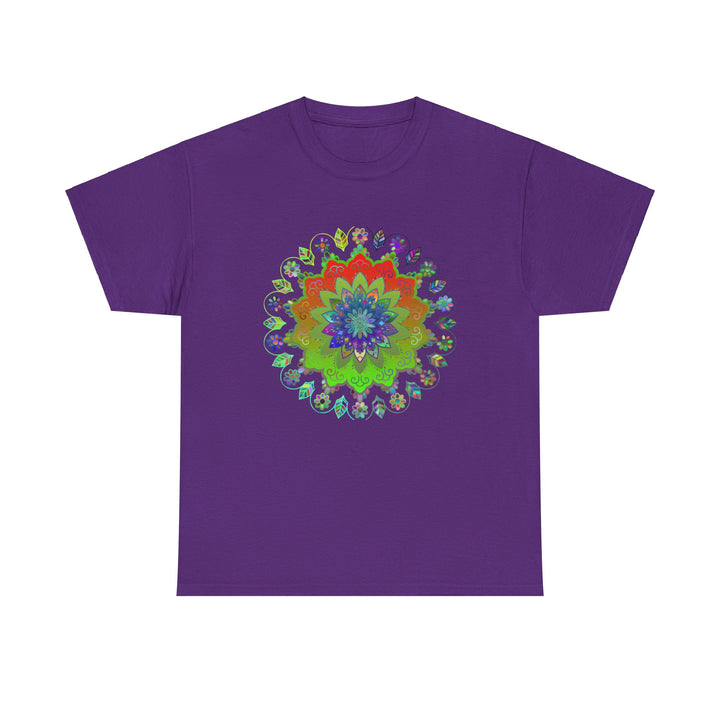 Colorful mandala art design printed on a comfortable unisex heavy cotton t-shirt, perfect for yoga and mindfulness practice