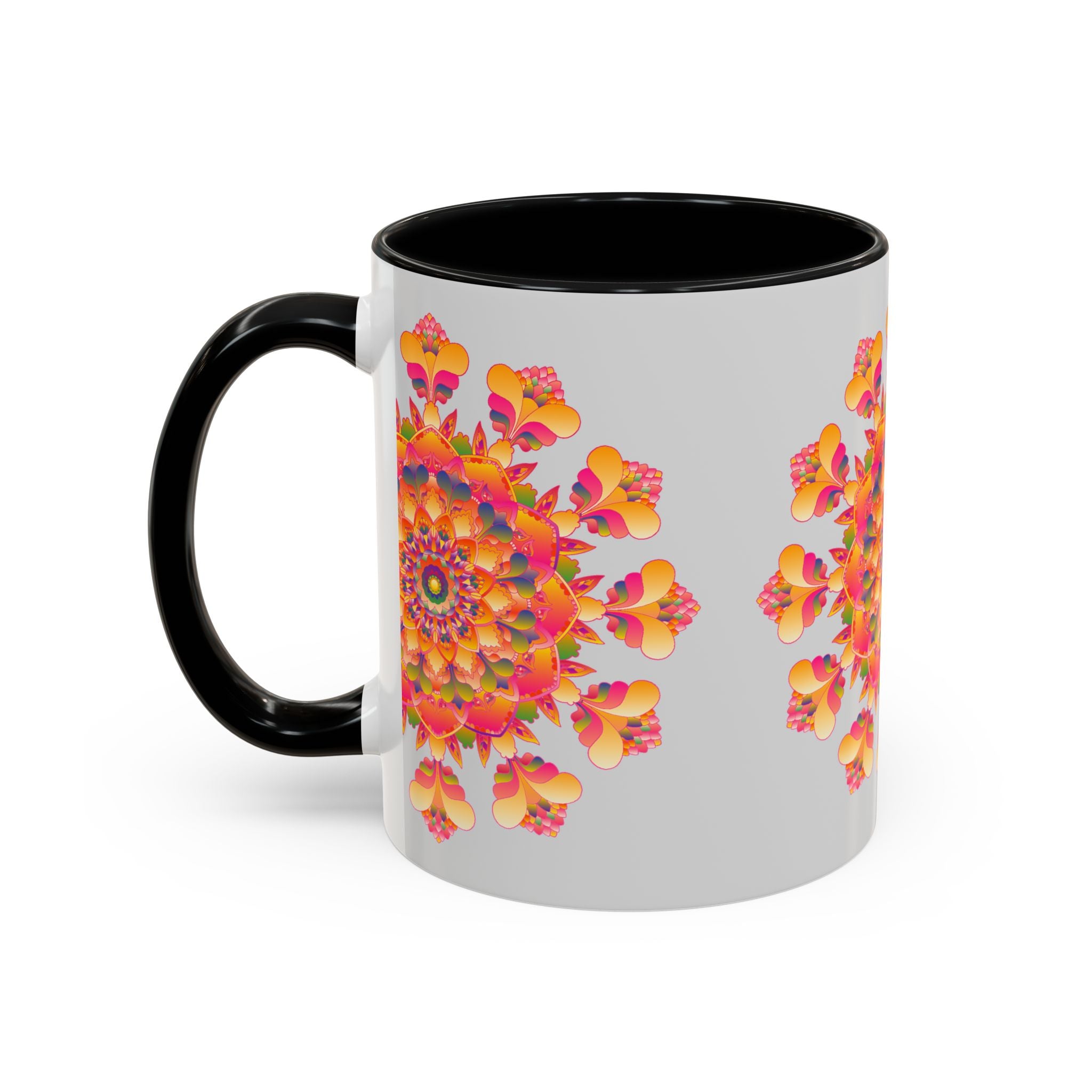 Vibrant and intricate mandala art mug featuring a colorful floral design