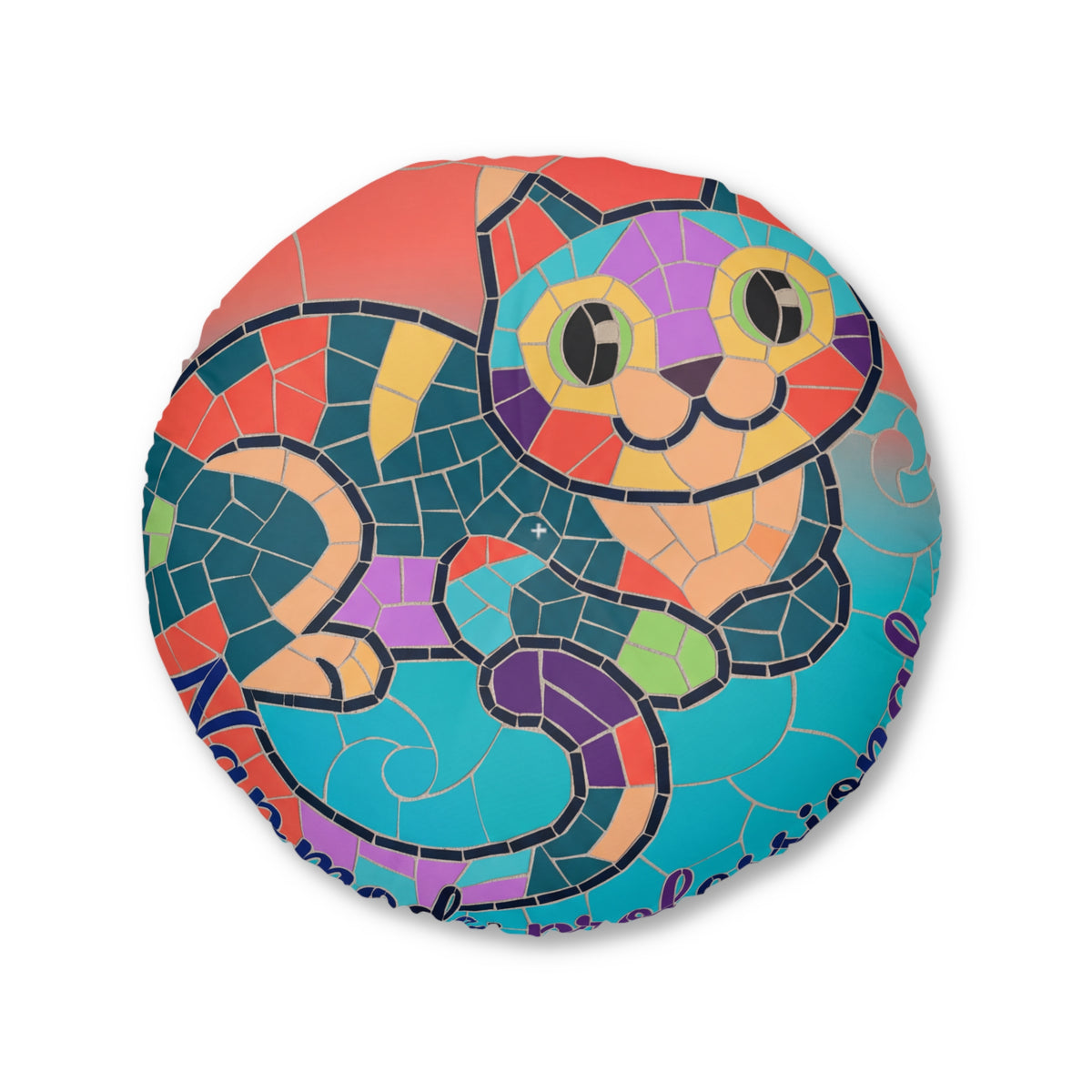 Cuscino da pavimento rotondo a forma di gatto con motivo a mosaico