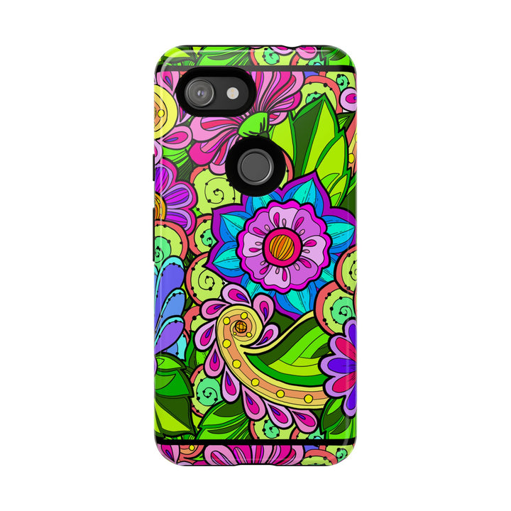 Floral Fantasy iPhone and Google Pixel Case in Bright Green Palette