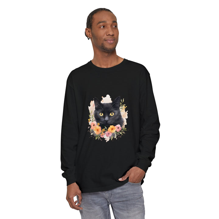 Black Cat Floral Portrait Unisex T-Shirt featuring a stylish and unique design