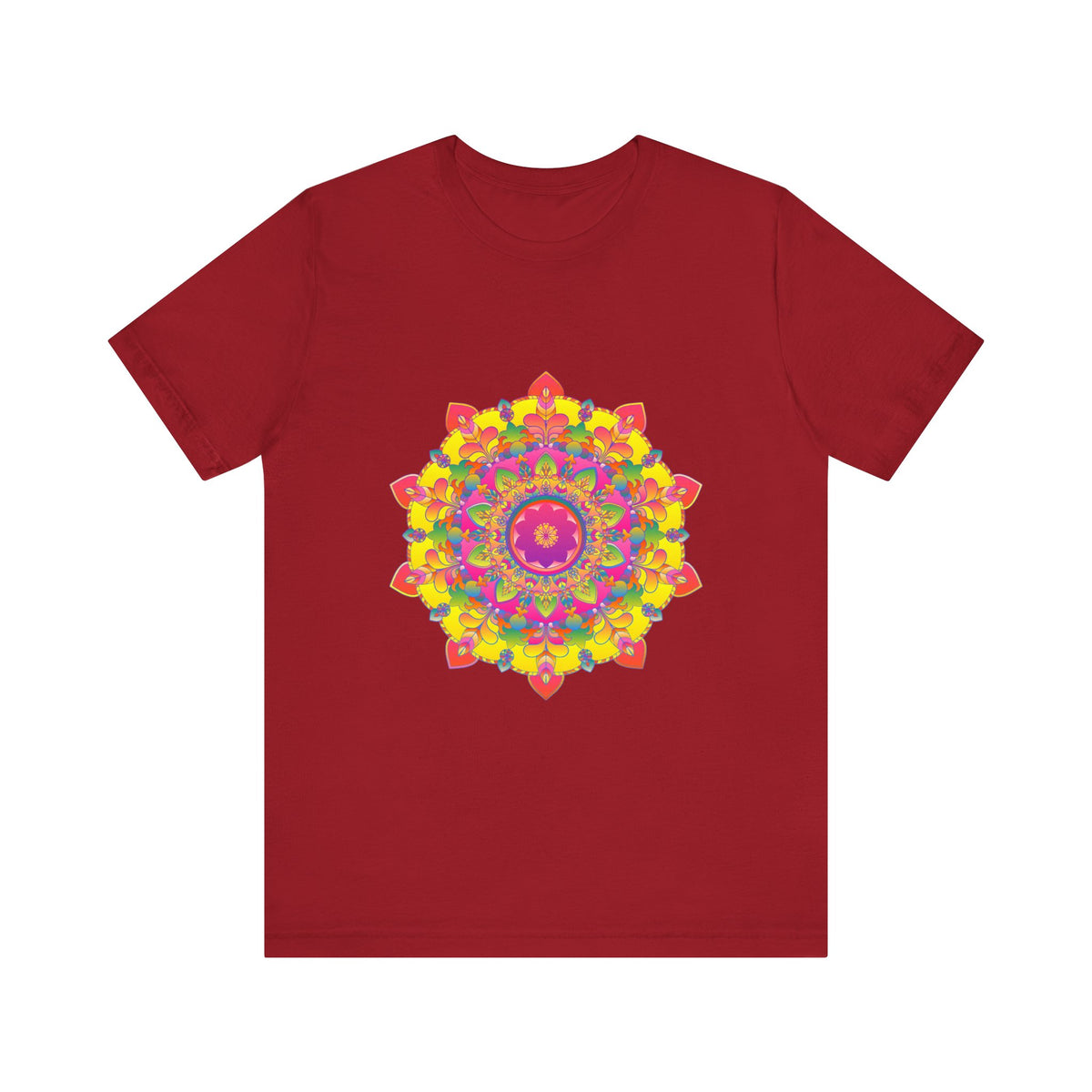 Vibrant Mandala Tee featuring a colorful, intricate floral design on a white background, perfect for adding a pop of color to any outfit