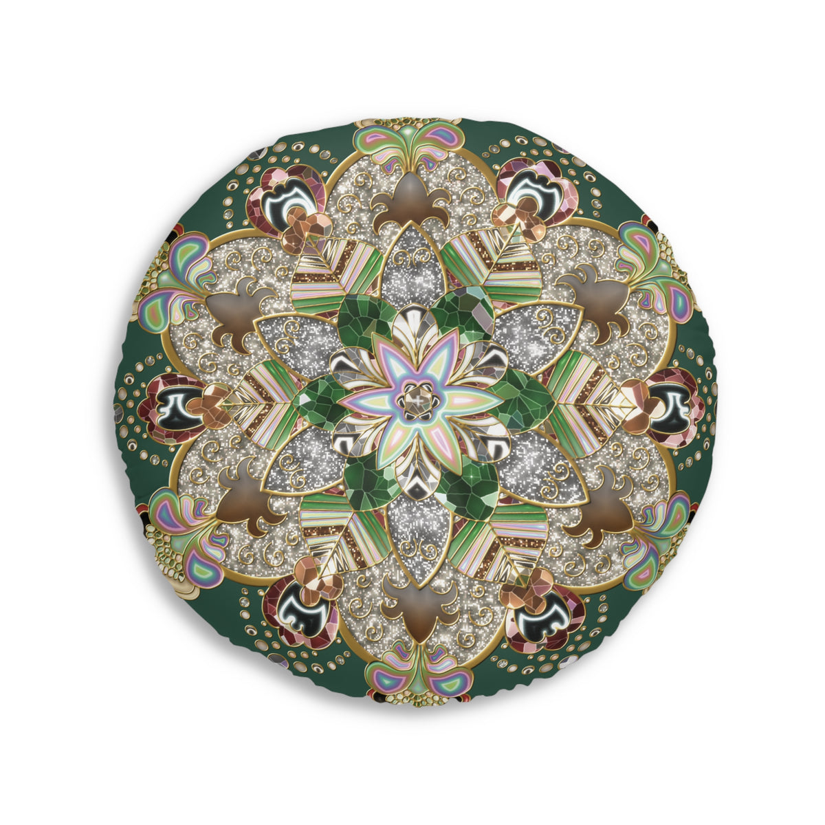 Round Tufted Floor Pillow with Ornate Mandala Design