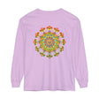 Vibrant long sleeve t-shirt featuring a colorful mandala design, perfect for adding a pop of artful style to your wardrobe