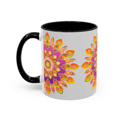Stunning mandala art mug with colorful floral patterns and vibrant colors