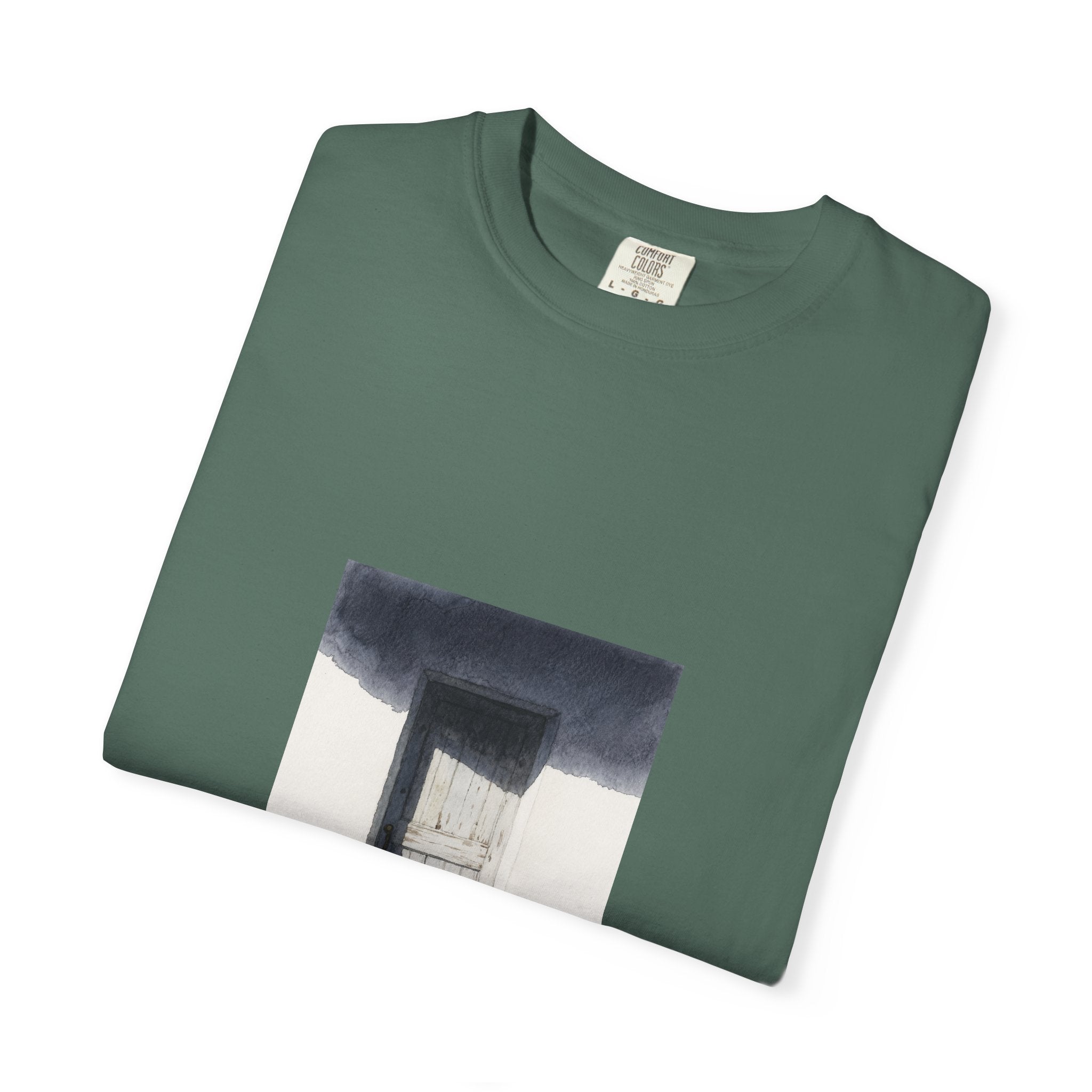 T-Shirt — Minimal Art Cat at Door Graphic Tee