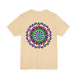 A beautiful and intricate mandala design on a soft cotton tee, promoting spiritual peace and harmony through its soothing colors and patterns