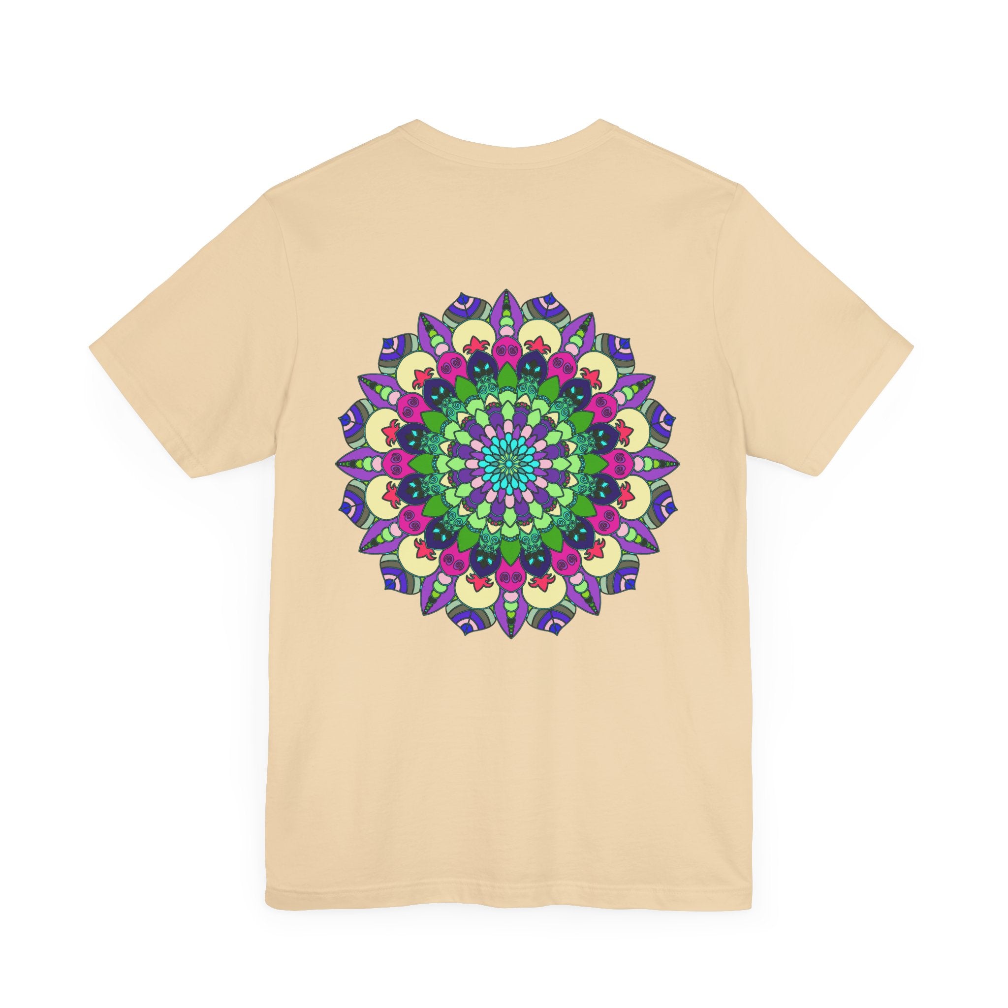 A beautiful and intricate mandala design on a soft cotton tee, promoting spiritual peace and harmony through its soothing colors and patterns