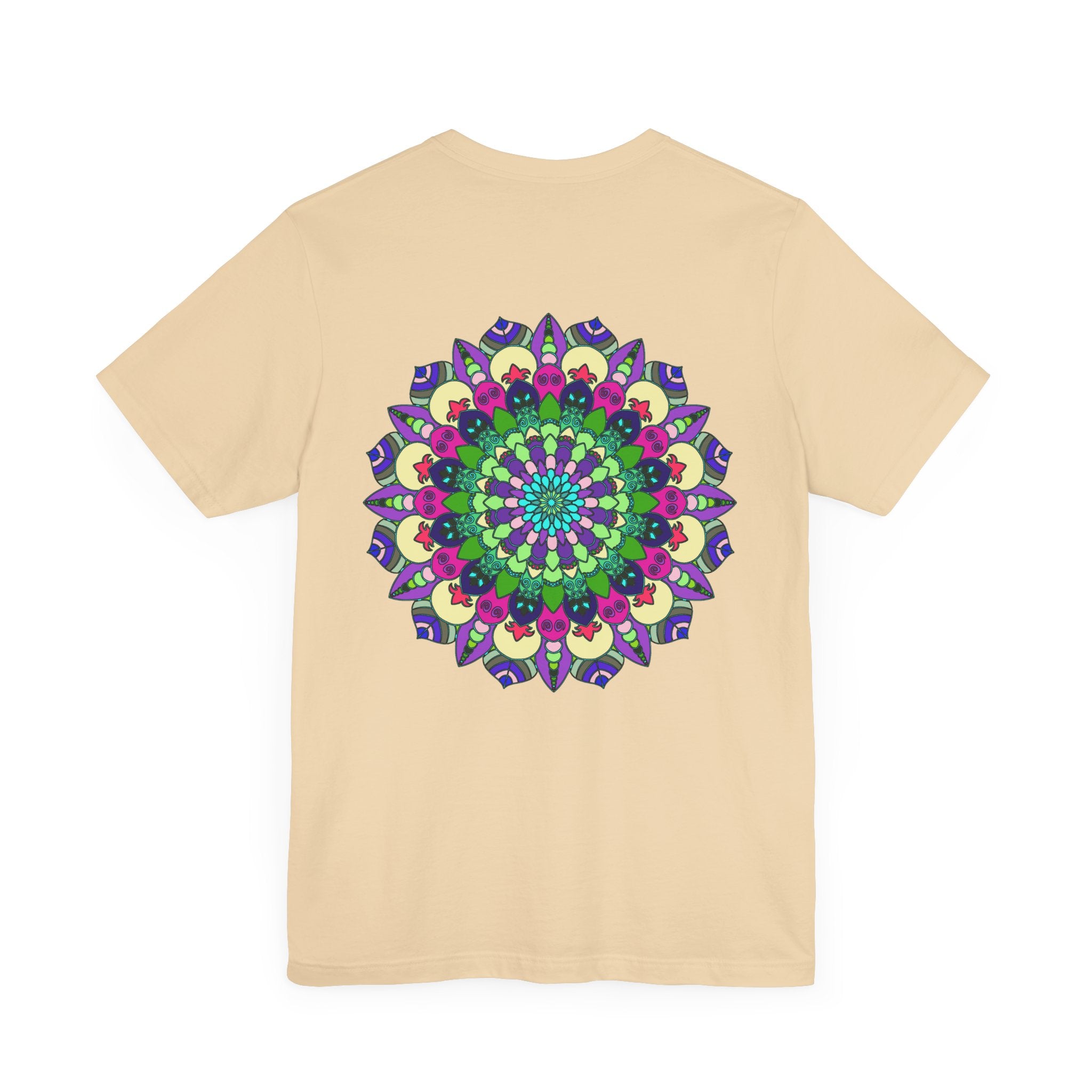 A beautiful and intricate mandala design on a soft cotton tee, promoting spiritual peace and harmony through its soothing colors and patterns
