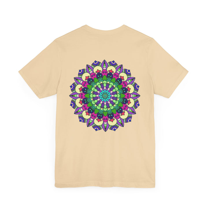 A beautiful and intricate mandala design on a soft cotton tee, promoting spiritual peace and harmony through its soothing colors and patterns