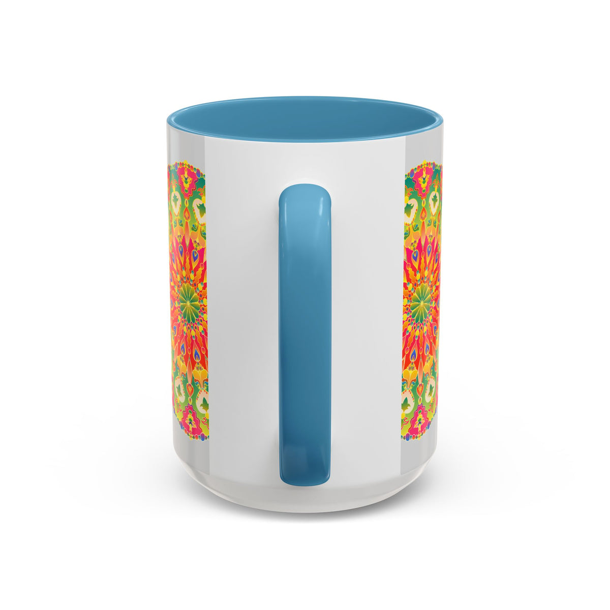 Colorful and vibrant mandala art mug featuring intricate and eye-catching designs