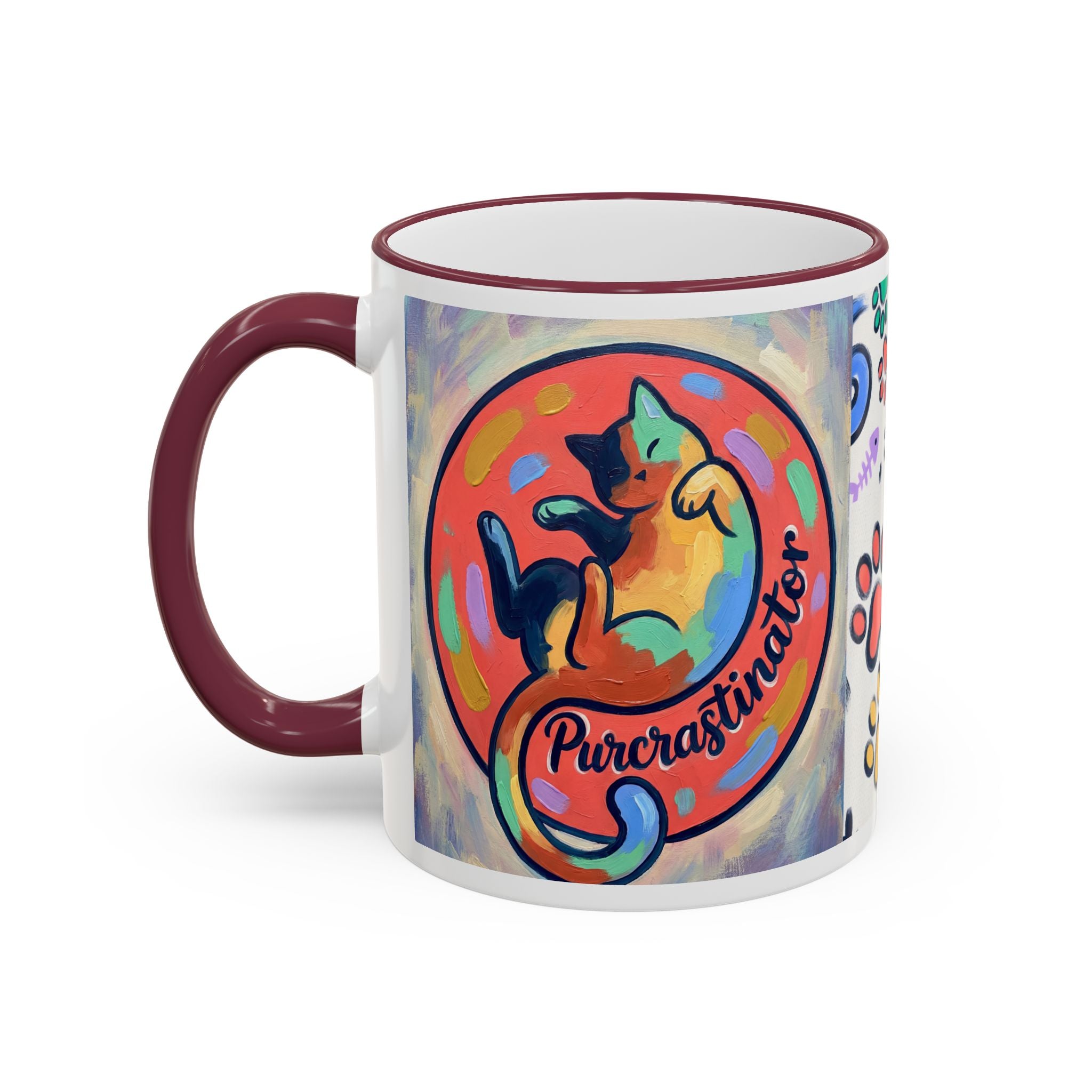 Bunte Tasse mit Pfotenabdruck und Akzentrand für Tierliebhaber (11oz/15oz)