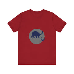 Black Cat Mystery T-Shirt - Playful Silhouette: A black cat with glowing green eyes, standing against a full moon backdrop on a soft cotton t-shirt