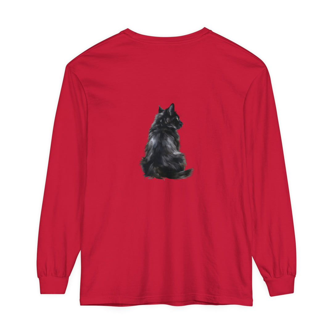 Black Cat Mystique Long Sleeve T-Shirt with captivating feline design