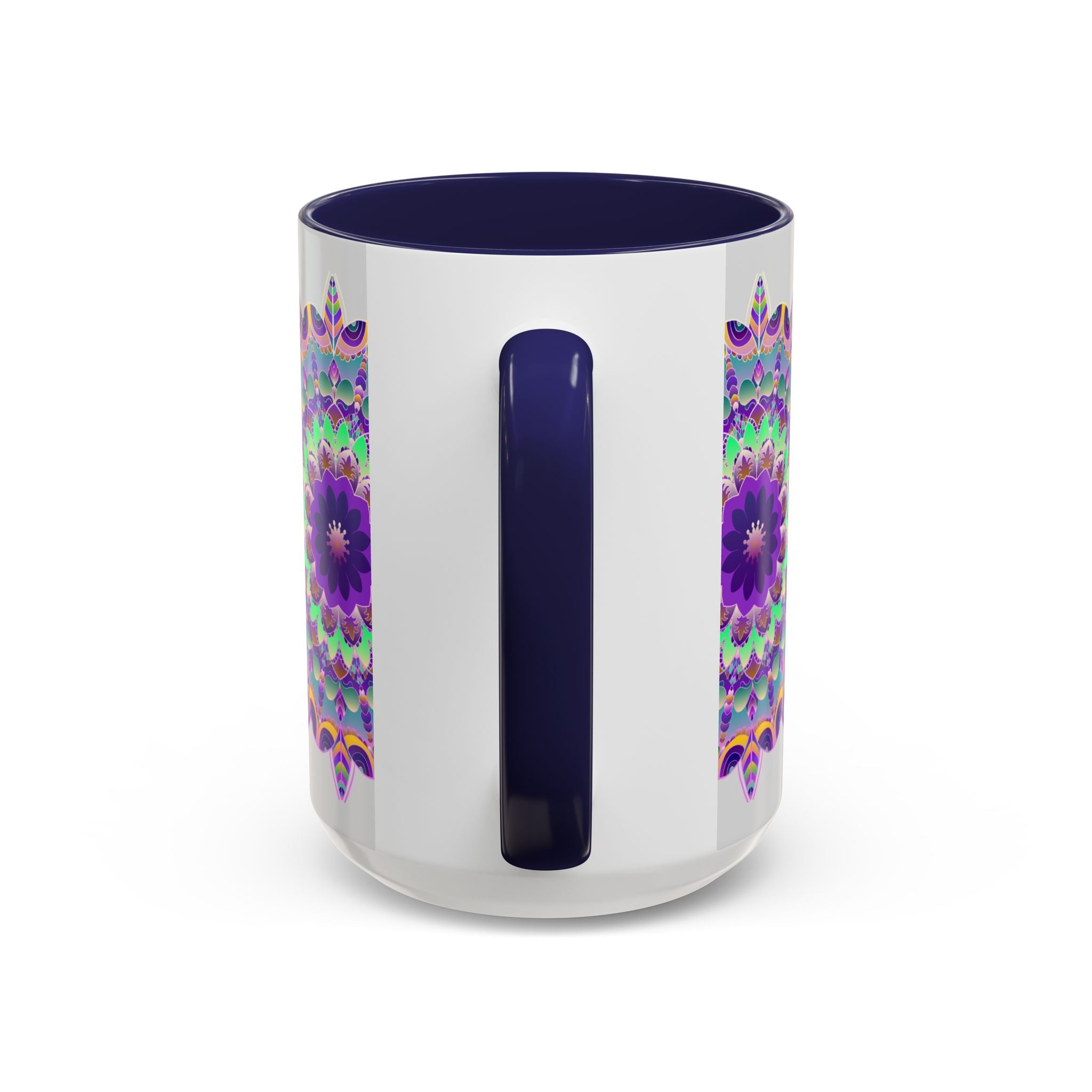 Beautiful handcrafted ceramic mug featuring a mesmerizing mandala design