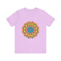 Vibrant Mandala Tee showcasing a colorful, intricate geometric design on a white background, perfect for adding a pop of color to your wardrobe