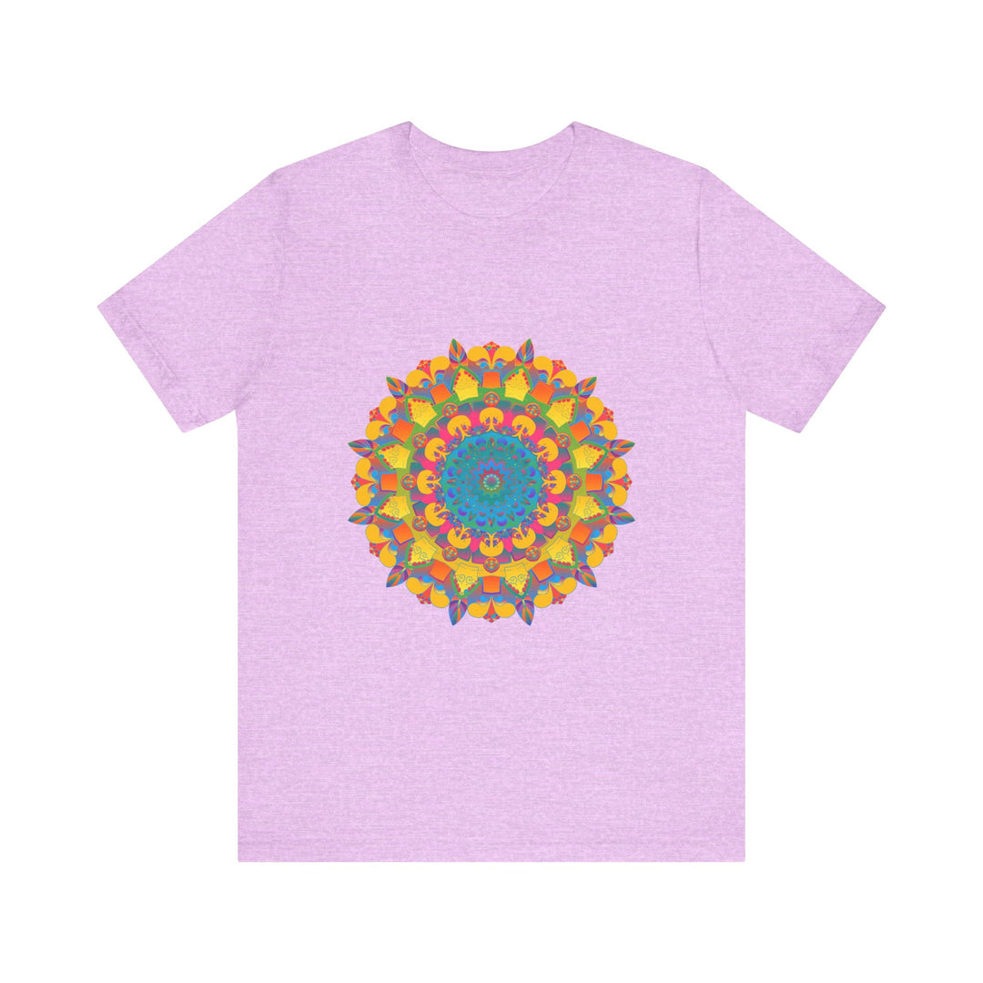 Vibrant Mandala Tee showcasing a colorful, intricate geometric design on a white background, perfect for adding a pop of color to your wardrobe