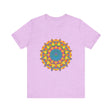 Vibrant Mandala Tee showcasing a colorful, intricate geometric design on a white background, perfect for adding a pop of color to your wardrobe