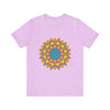 Vibrant Mandala Tee showcasing a colorful, intricate geometric design on a white background, perfect for adding a pop of color to your wardrobe