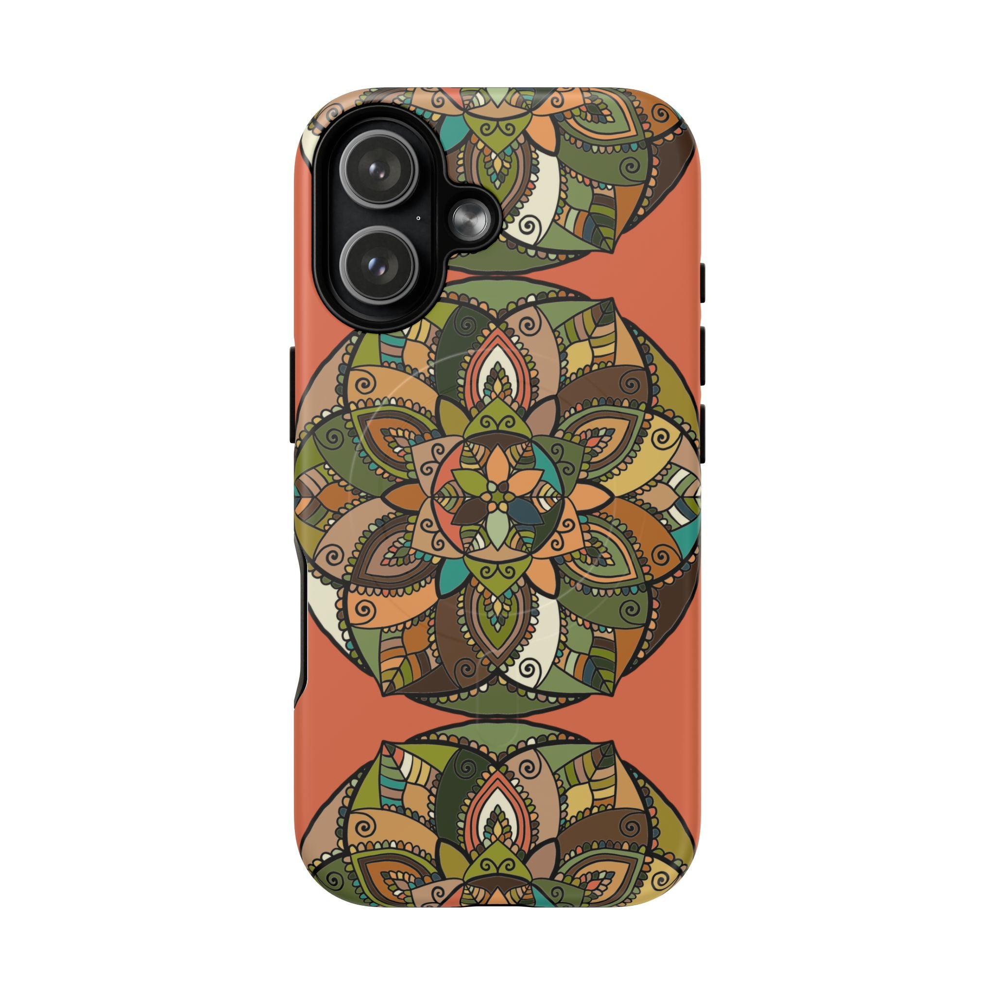 Mandala Floral Tough Magnetic Phone Case — Boho Earth-Tone Protective Cover