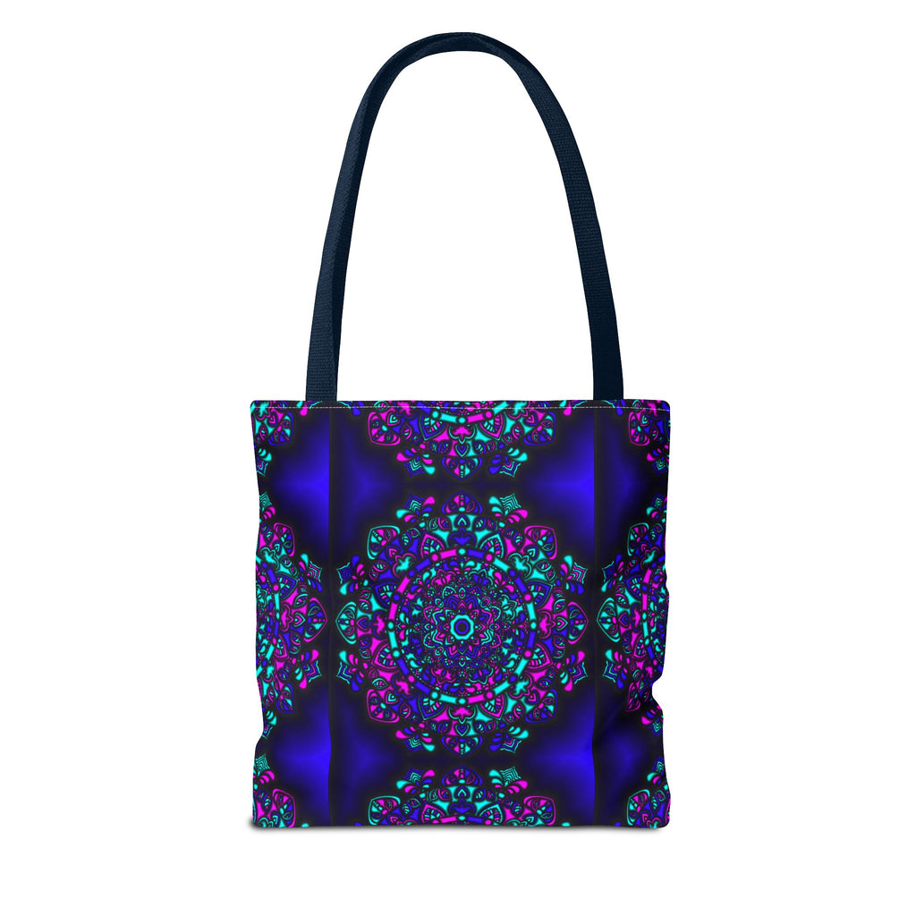 Kaleidoscope Mandala Tote Bag — Vibrant Neon Floral Pattern