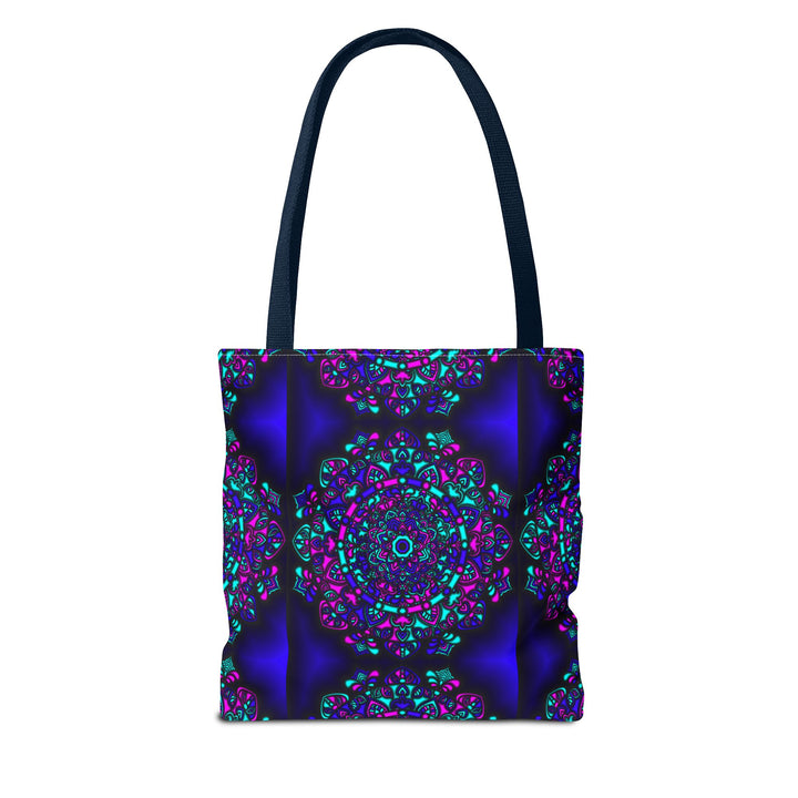 Kaleidoscope Mandala Tote Bag — Vibrant Neon Floral Pattern