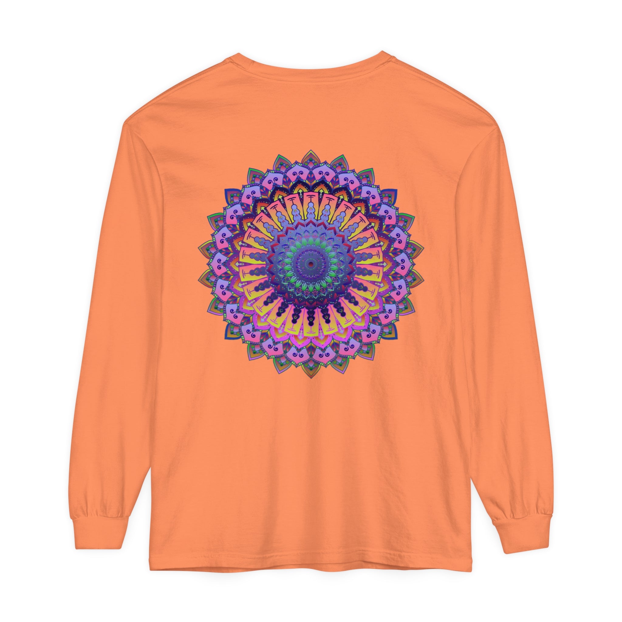 Intricate Mandala Unisex Long Sleeve T-Shirt featuring detailed mandala design in vibrant colors