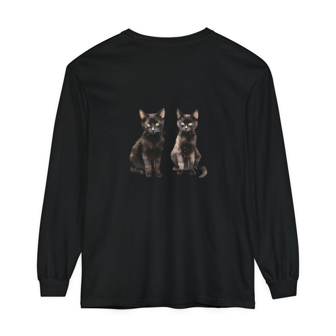 Black Cat Watercolor Art Long Sleeve T-Shirt featuring a beautiful watercolor painting of a black cat on a comfortable, stylish long sleeve shirt