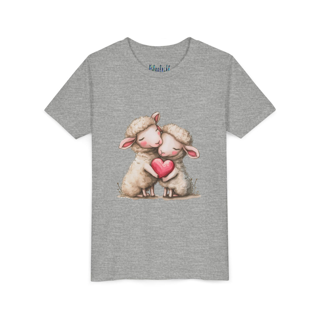 Jugend-T-Shirt – Cartoon-Schafe, die ein Herz umarmen, süßes und schönes Design 