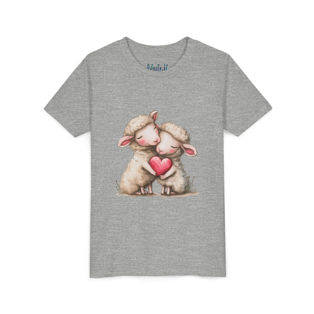 Jugend-T-Shirt – Cartoon-Schafe, die ein Herz umarmen, süßes und schönes Design 