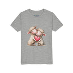 Jugend-T-Shirt – Cartoon-Schafe, die ein Herz umarmen, süßes und schönes Design 