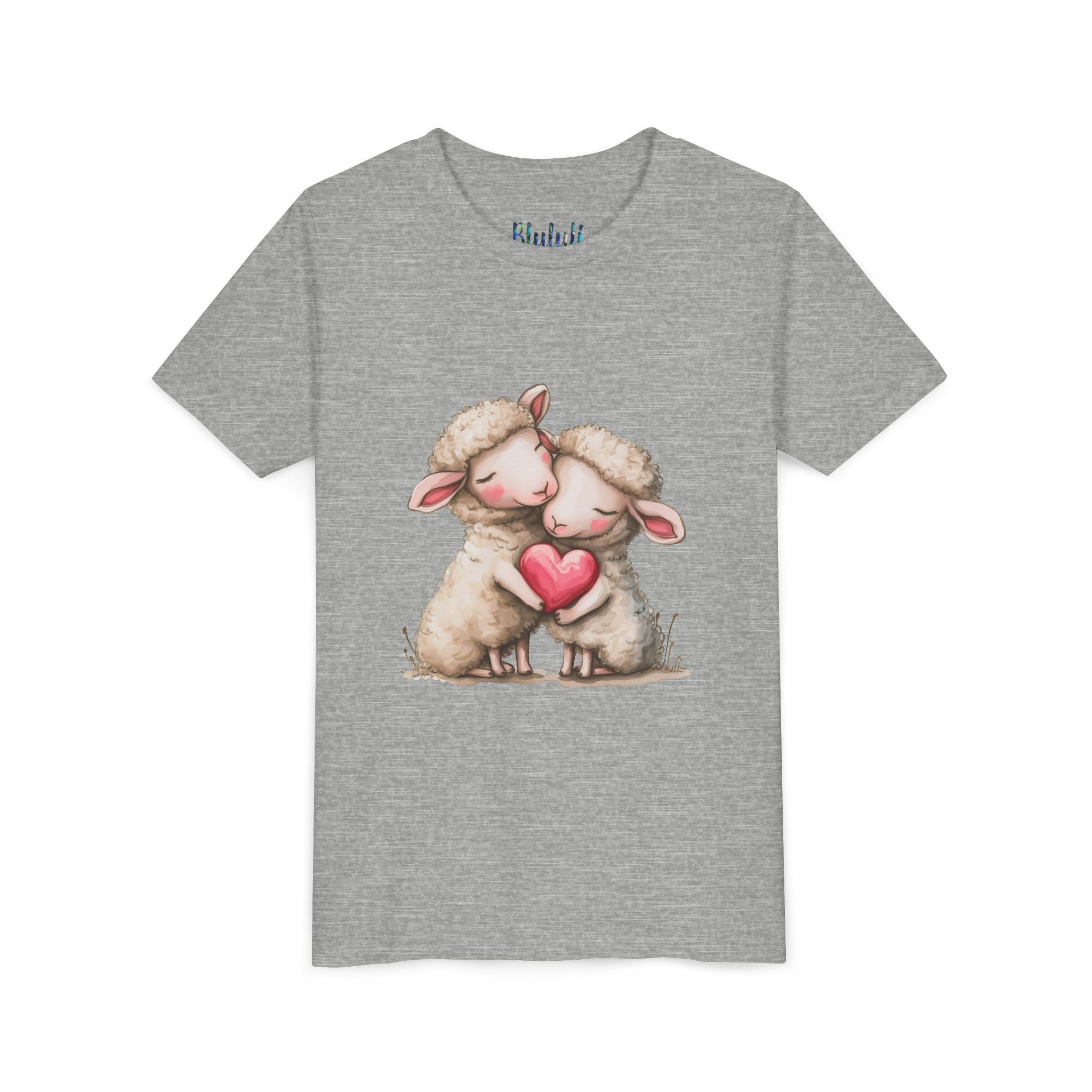 Youth Tee - Cartoon Sheeps Hugging Heart, Cute and Lovely Design