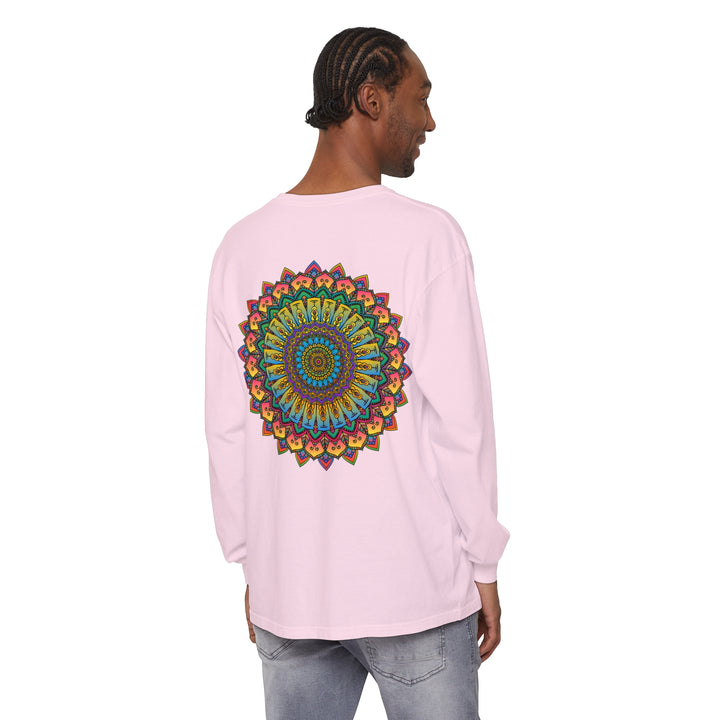 Intricate Mandala design featured on unisex long sleeve t-shirt