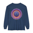 A detailed and colorful mandala design adorns this comfortable unisex long sleeve t-shirt