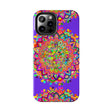 A detailed hand-drawn purple Mandala Art phone case for mobile devices