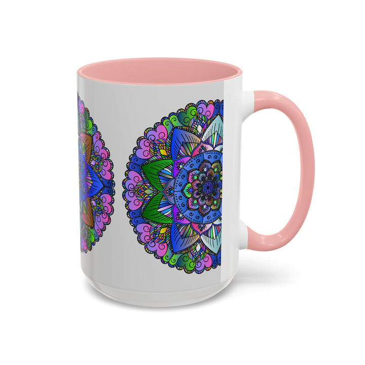 A close-up image of a colorful mandala mug with intricate and peaceful art designs, perfect for enjoying a calming cup of tea or coffee