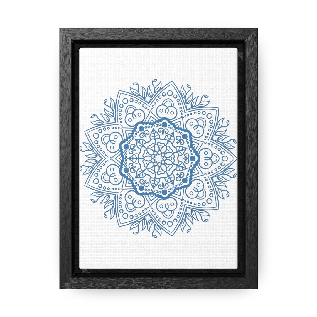 Mandala Handmade Art featuring a beautiful Steel Blue design, displayed on Gallery Canvas Wraps in a Vertical Frame