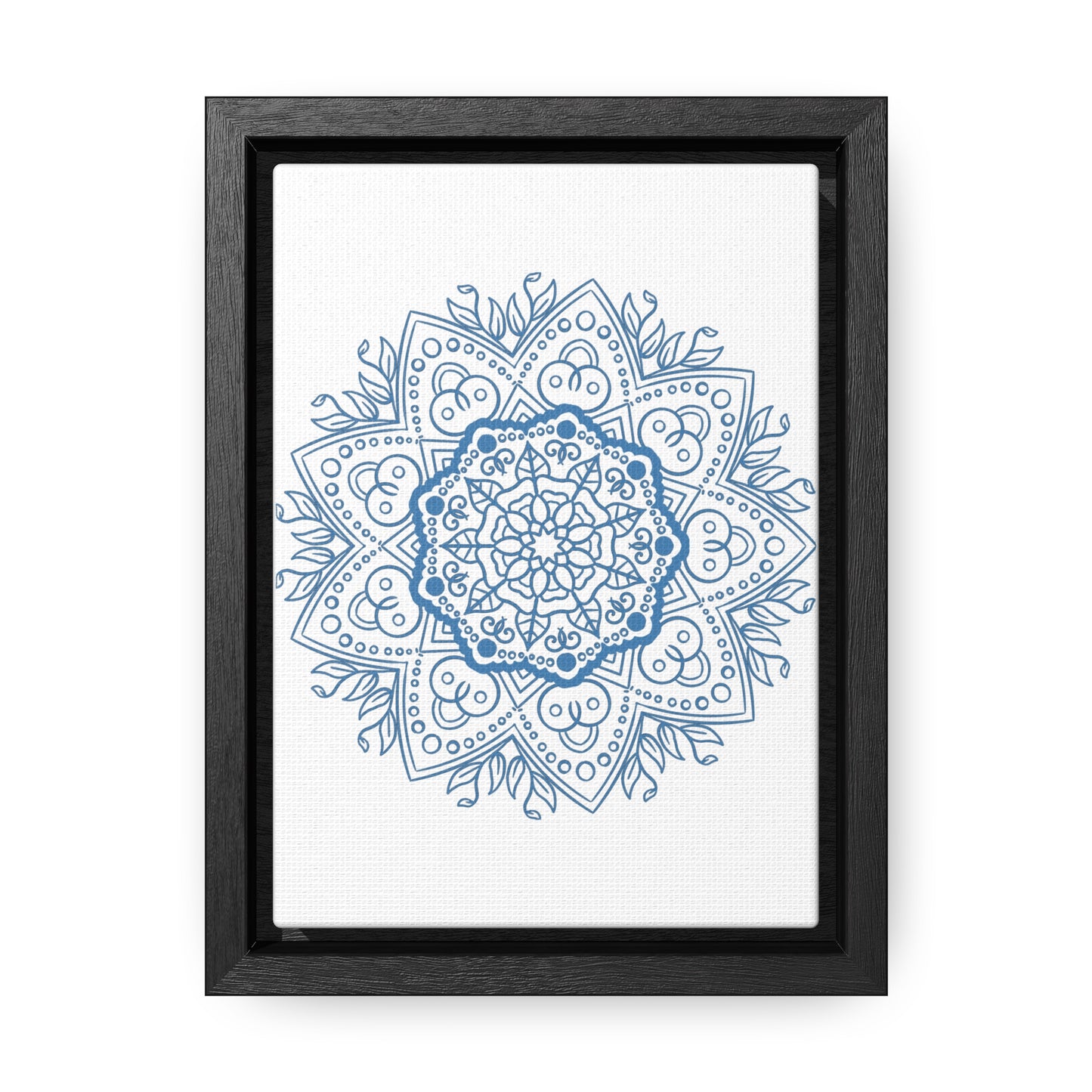 Mandala Handmade Art featuring a beautiful Steel Blue design, displayed on Gallery Canvas Wraps in a Vertical Frame